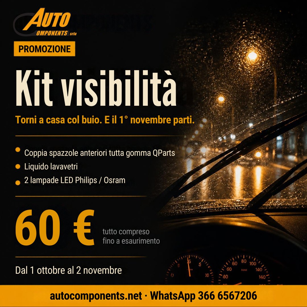 Promozione Kit visibilità a 60 euro: spazzole QParts, liquido lavavetri e 2 lampade LED Philips o Osram